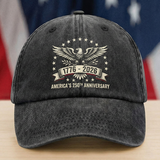 USA 250th Anniversary 1776–2026 Custom Name Washed Denim Cap – Meaningful Gift for Family