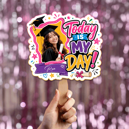 Personalized Today Is My Day Custom Shape Photo Hand Fan, Graduation Fan with Photo & Name
