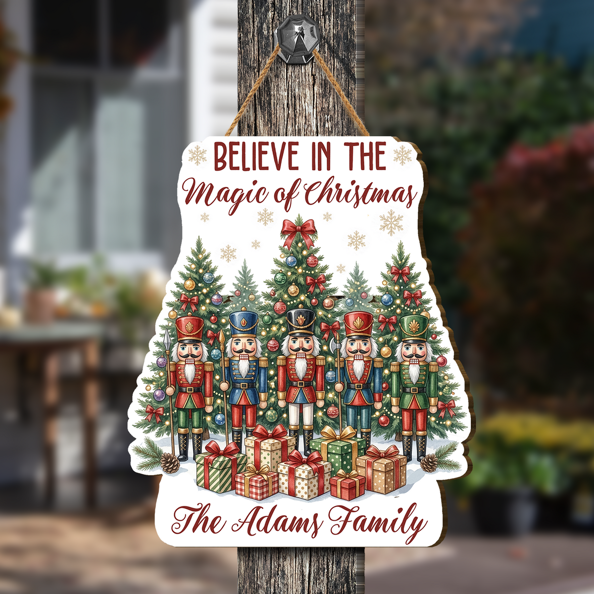 Personalized Nutcrackers Custom Shape Wood Sign, Custom Family Name Believe In The Magic Of Christmas Wooden Hanging Plaque, Festive Holiday Door & Wall Decor Family Gift