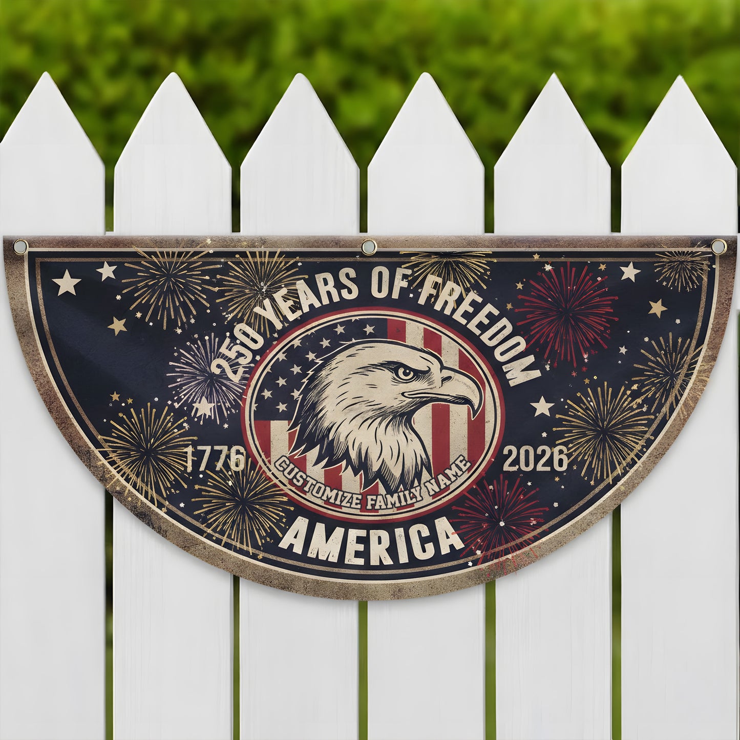USA 250 Years Of Freedom Custom Family Name Non-Pleated Fan Flag