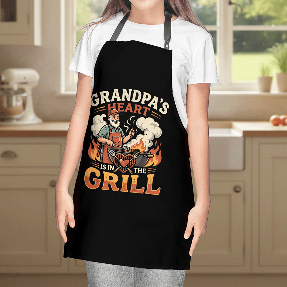 Grandpa's Heart Is in the Grill Apron – Funny BBQ Grilling Apron Gift for Grandpa
