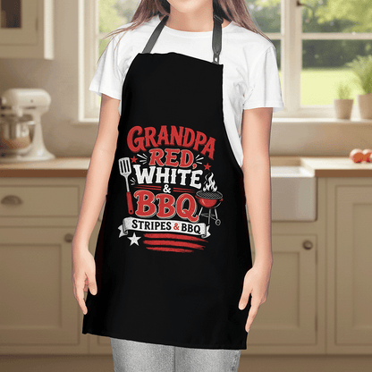 Grandpa Red White BBQ Apron – Patriotic Stripes and BBQ Grilling Apron Gift for Grandpa