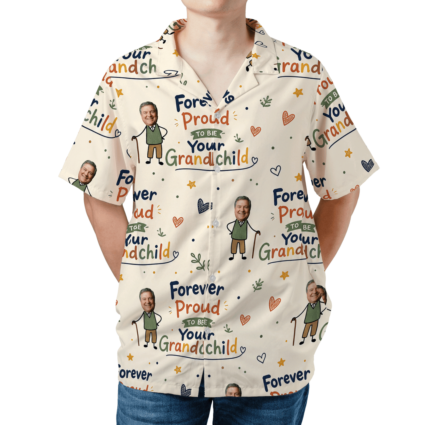 Forever Proud to Be Your Grandchild Custom Photo Hawaiian Shirt – Personalized Tropical Gift for Grandpa