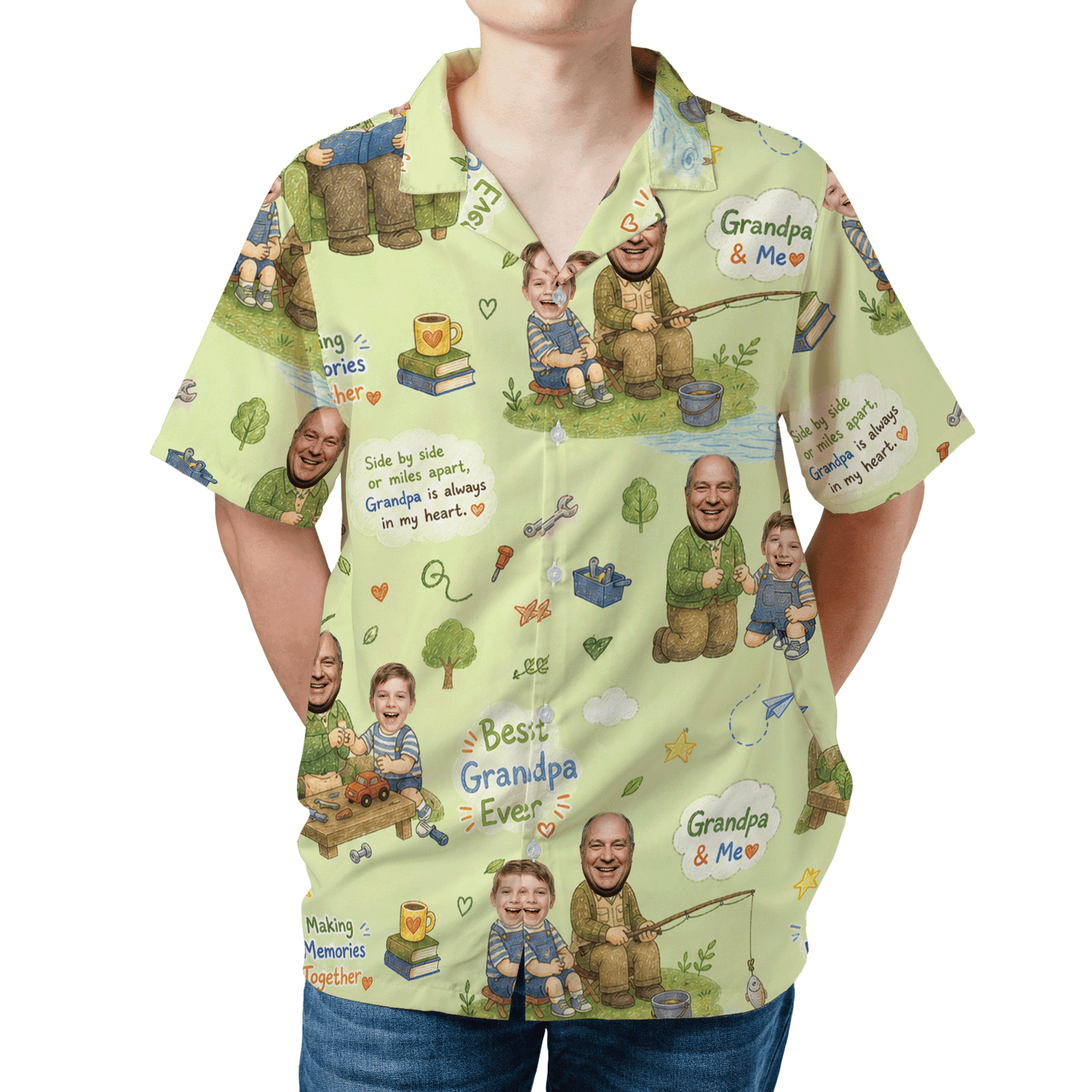 Best Grandpa Ever Custom Photo Hawaiian Shirt – Personalized Tropical Gift for Grandpa