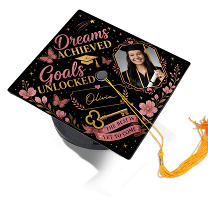 Personalized Dream Achieved Goals Unlocked Photo Graduation Cap Topper