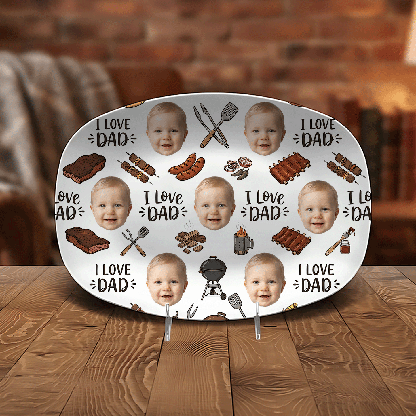 Personalized “I Love Dad” Photo Pattern Grilling Plate – BBQ Decoration Keepsake
