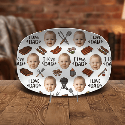 Personalized “I Love Dad” Photo Pattern Grilling Plate – BBQ Decoration Keepsake