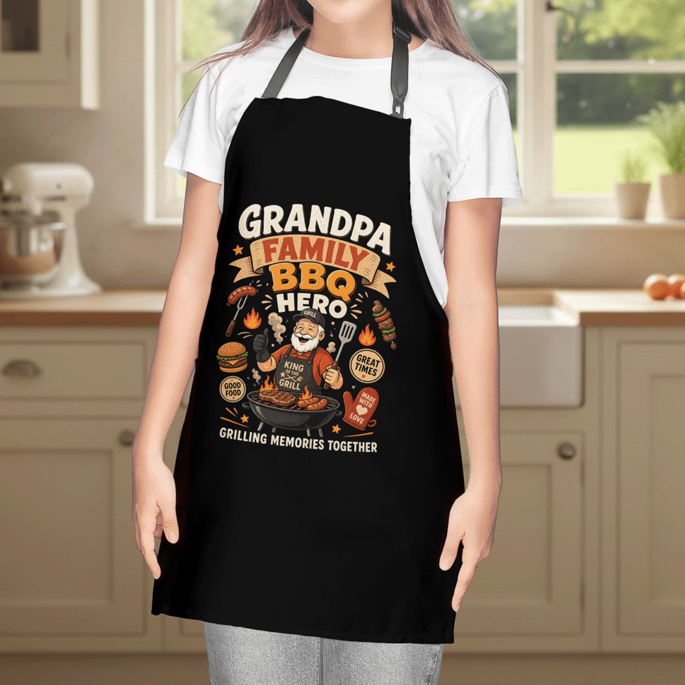 Grandpa Family BBQ Hero Apron – Funny BBQ Grilling Apron Gift for Grandpa