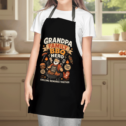 Grandpa Family BBQ Hero Apron – Funny BBQ Grilling Apron Gift for Grandpa