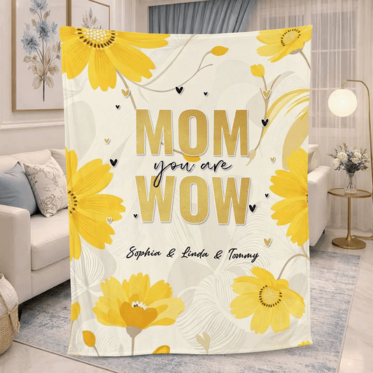 Personalized Mama Floral Blanket with Kids Names – Mother’s Day Gift for Mom | Custom Family Keepsake Plush Blanket