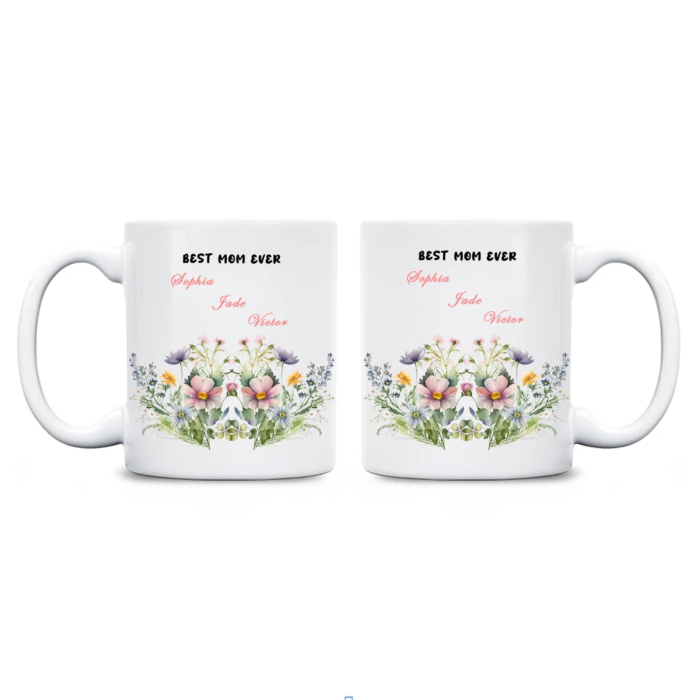 Personalized Mom Floral Mug with Kids Names – Custom Coffee Cup Mother’s Day Gift for Mom