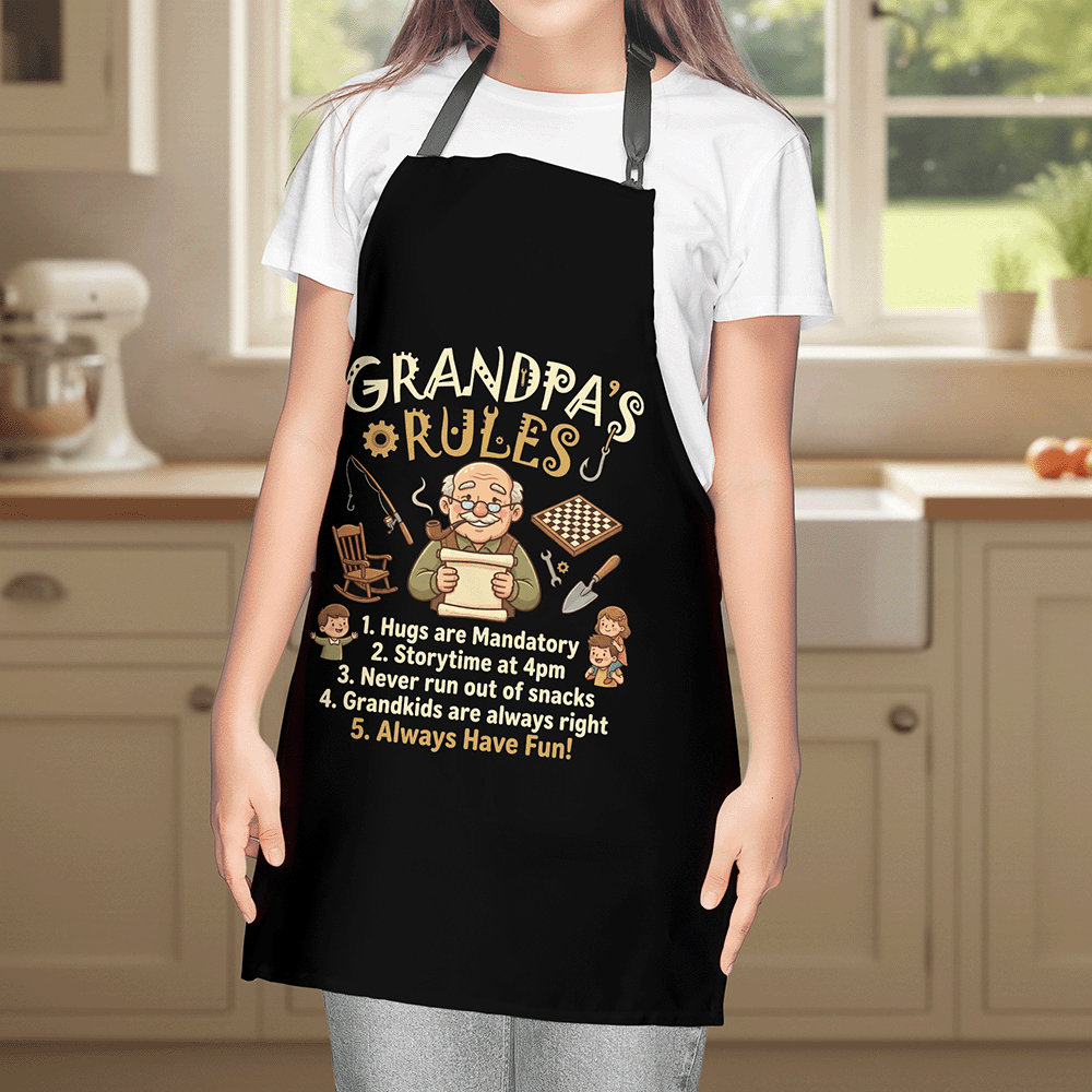 Grandpa Rules Apron – Funny BBQ Grilling Apron Gift for Grandpa