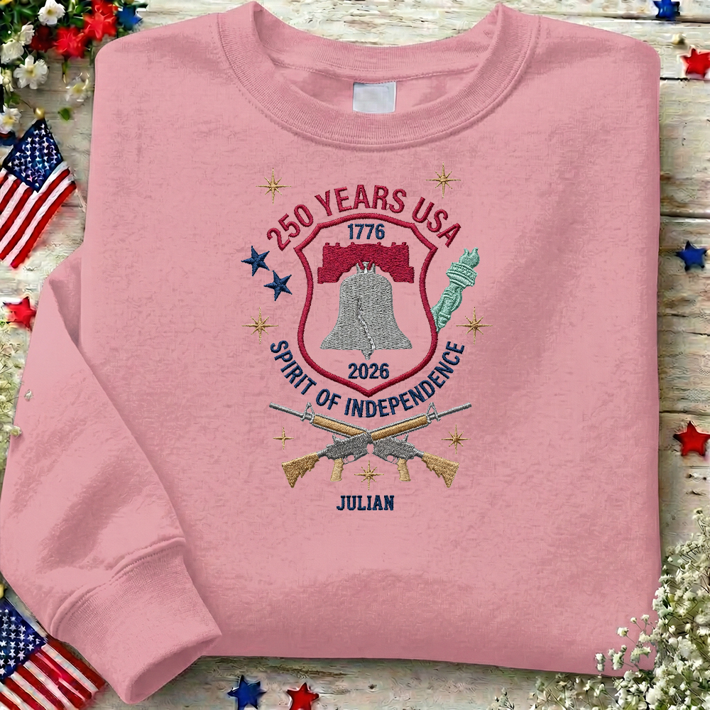 USA 250 Years Since 1776 Embroidered Sweatshirt - Classic Patriotic Celebration