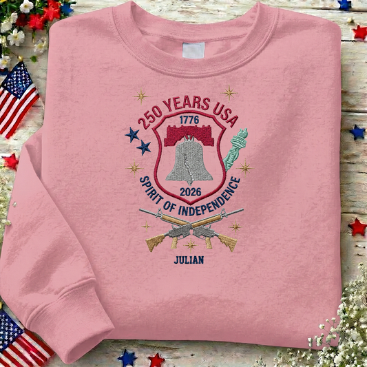 USA 250 Years Since 1776 Embroidered Sweatshirt - Classic Patriotic Celebration