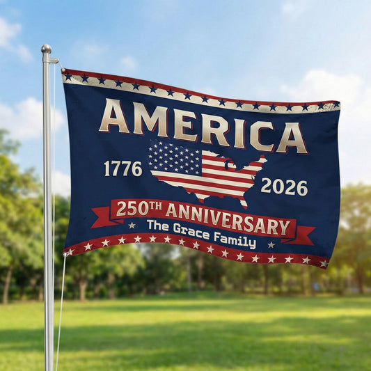 Personalized Family Name America 250th Anniversary Banner House Flag Navy