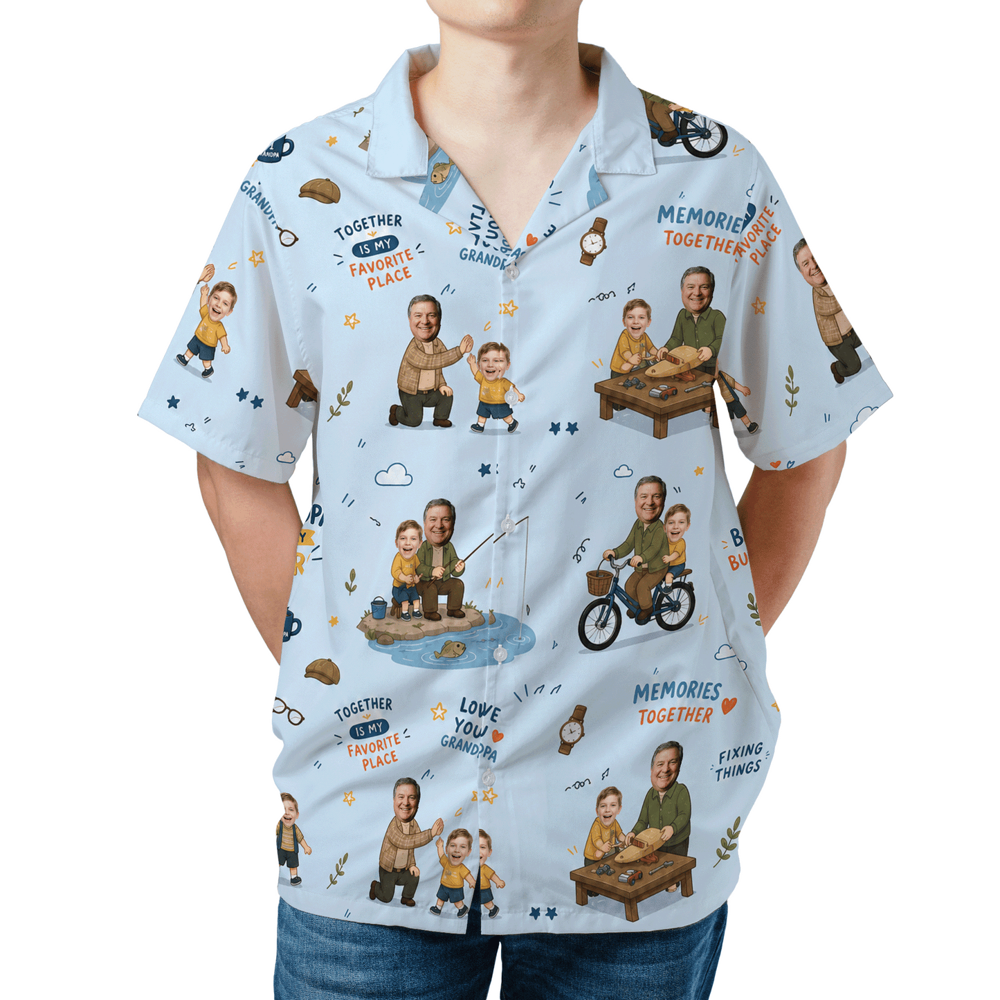 Love You Grandpa Custom Photo Hawaiian Shirt – Personalized Tropical Gift for Grandpa