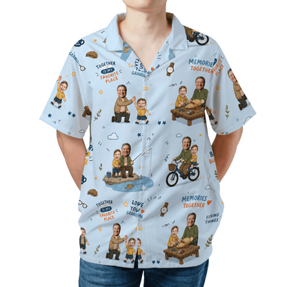 Love You Grandpa Custom Photo Hawaiian Shirt – Personalized Tropical Gift for Grandpa