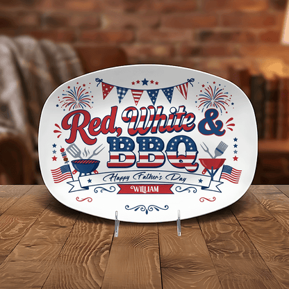 Personalized “Red, White & BBQ” Decorative Plate – Patriotic BBQ Keepsake
