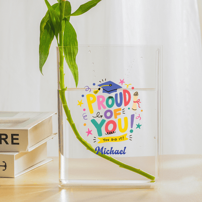 Personalized Proud of You Acrylic Book Vase, Custom Name Graduation Flower Vase