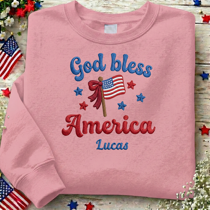 God Bless America - Patriotic USA Flag Sweater Design | Independence Day Embroidered Sweatshirt Graphic