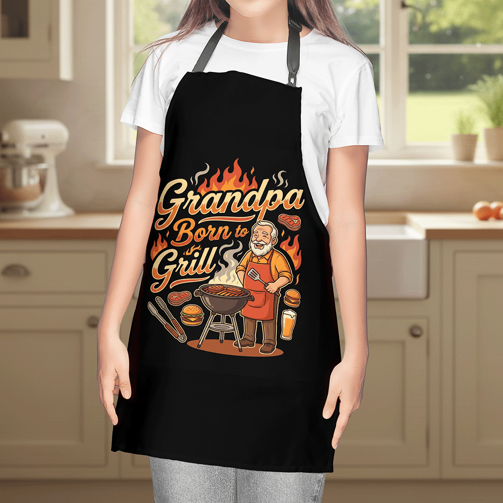 Grandpa Born to Grill Apron – Funny BBQ Grilling Apron Gift for Grandpa