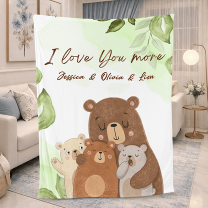 Personalized Mama Bear Sherpa Blanket with Grandchildren Names – Custom Floral Fleece Gift for Mom
