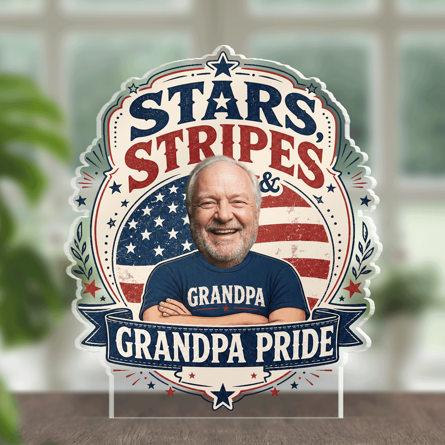 Stars Stripes Grandpa Pride Acrylic Plaque – Personalized Photo Gift for Grandpa