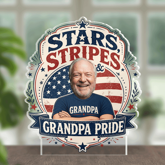 Stars Stripes Grandpa Pride Acrylic Plaque – Personalized Photo Gift for Grandpa