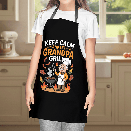 Keep Calm and Let Grandpa Grill Apron – Funny BBQ Grilling Apron Gift for Grandpa