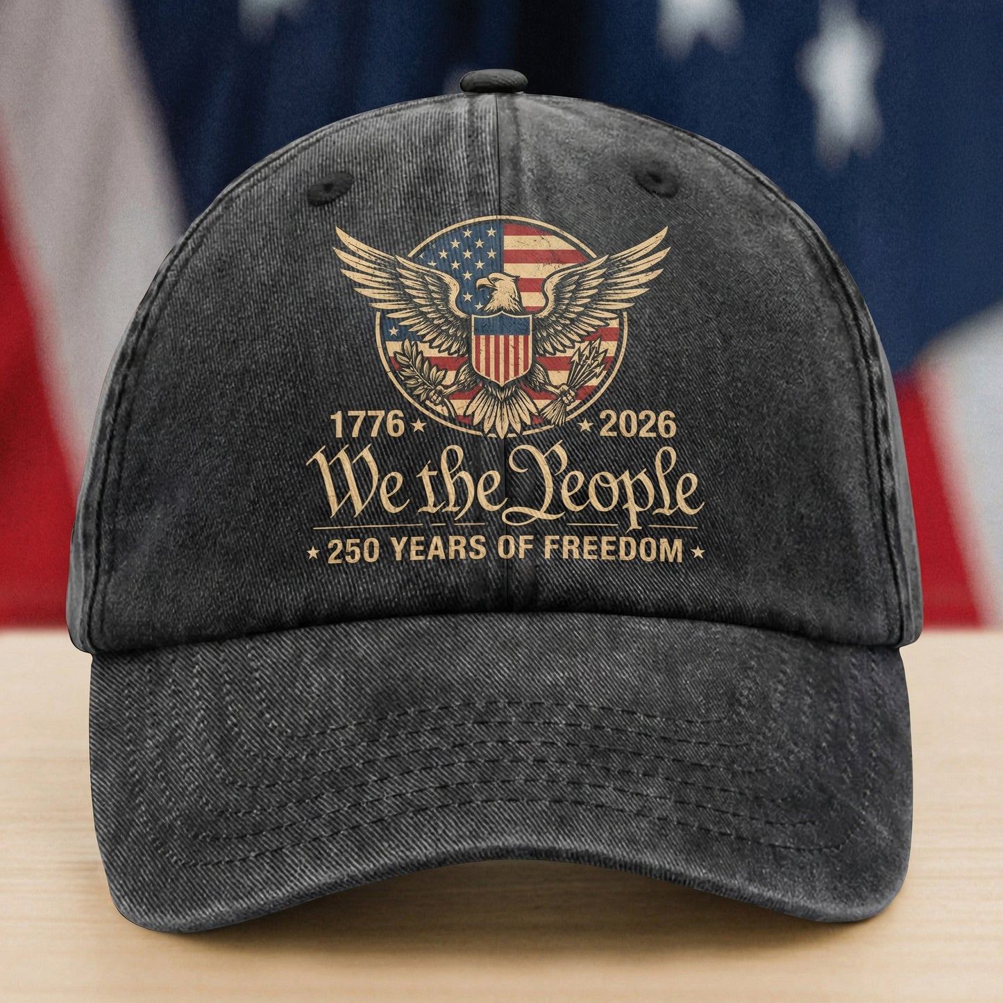 America 250th Celebration “We The People” Washed Denim Cap – Custom Name Independence Day Gift