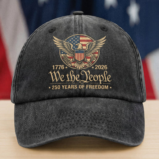 America 250th Celebration “We The People” Washed Denim Cap – Custom Name Independence Day Gift