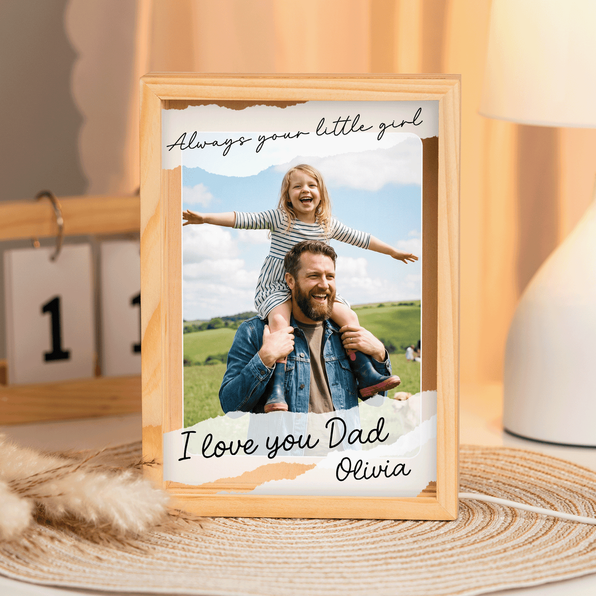 Always Your Little Girl I Love You Dad Photo Frame Light Box - Custom Photo LED Gift for Dad