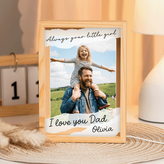 Always Your Little Girl I Love You Dad Photo Frame Light Box – Custom Photo LED Gift for Dad