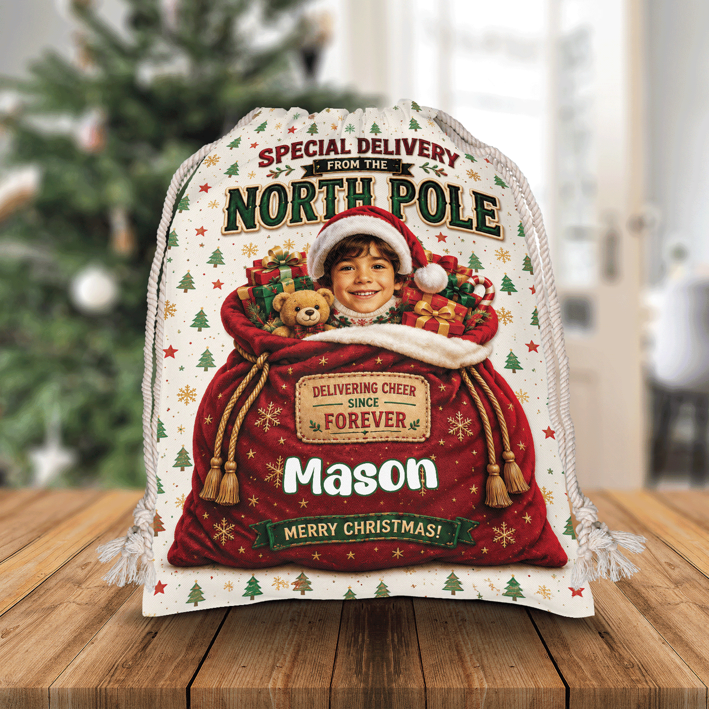 Personalized Special Delivery from the North Pole Christmas Sack, Custom Name Santa Gift Bag