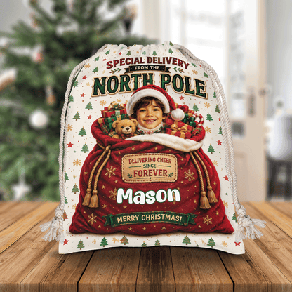 Personalized Special Delivery from the North Pole Christmas Sack, Custom Name Santa Gift Bag