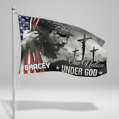 One Nation Under God With Family Name - Personalized Banner House Flag