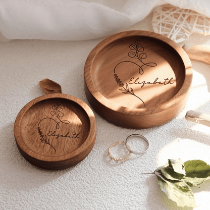 Custom Wooden Ring Dish – Engraved Jewelry Holder Gift for Mom – Personalized Keepsake