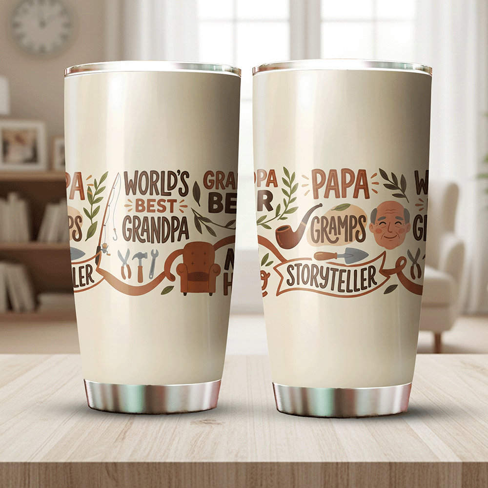 Grandpa Bear My Hero 20oz Tumbler – Stainless Steel Travel Mug Gift for Grandpa