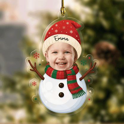 Personalized Cute Snowman Acrylic Christmas Ornament, Custom Photo Holiday Gift