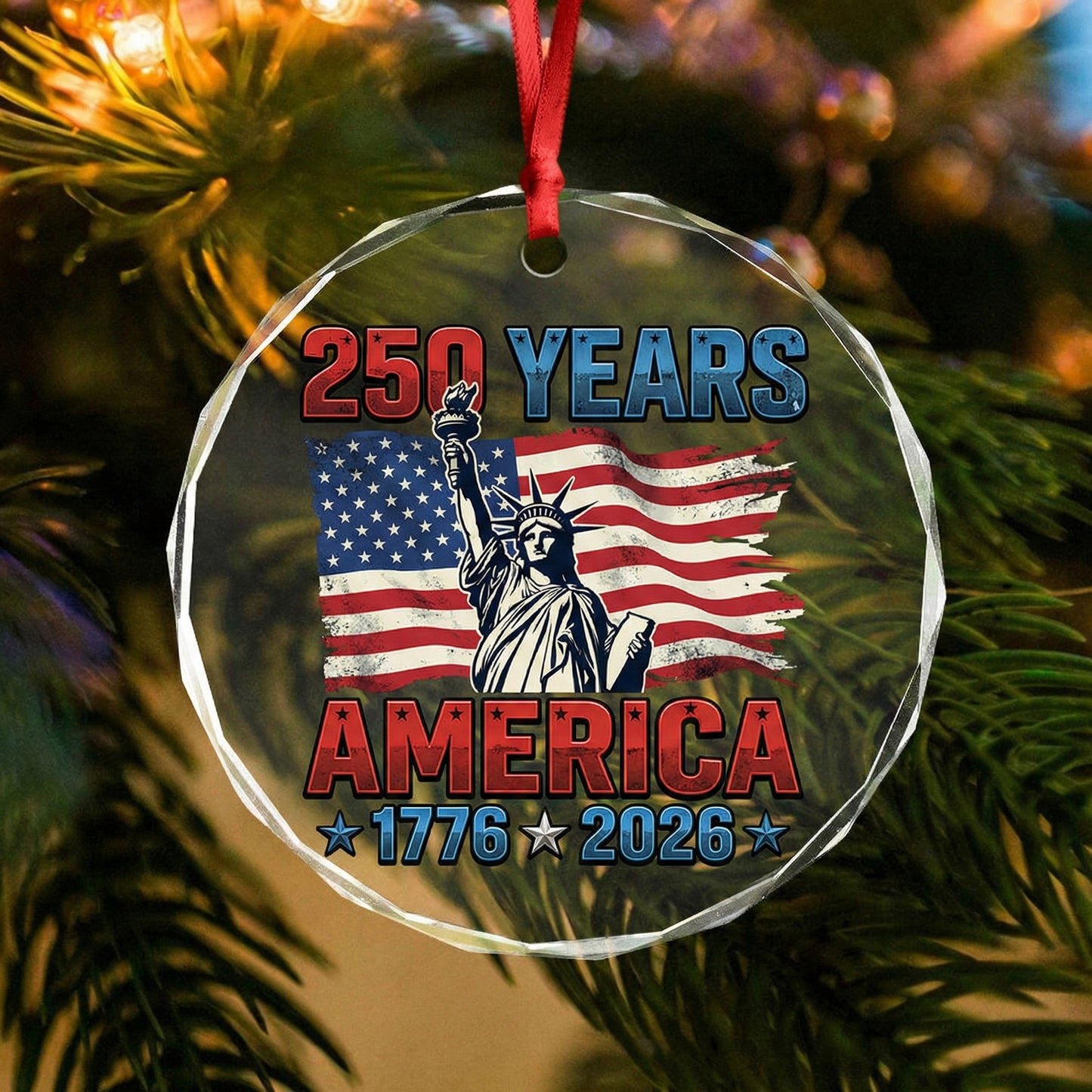 250 Years of America 1776–2026 Glass Ornament – Patriotic USA Decoration