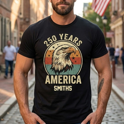Personalized America 250 Years Vintage Eagle T-Shirt – Patriotic Retro USA 1776–2026 Anniversary Shirt