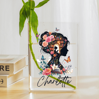 Personalized Book Lover Acrylic Book Vase with Custom Name