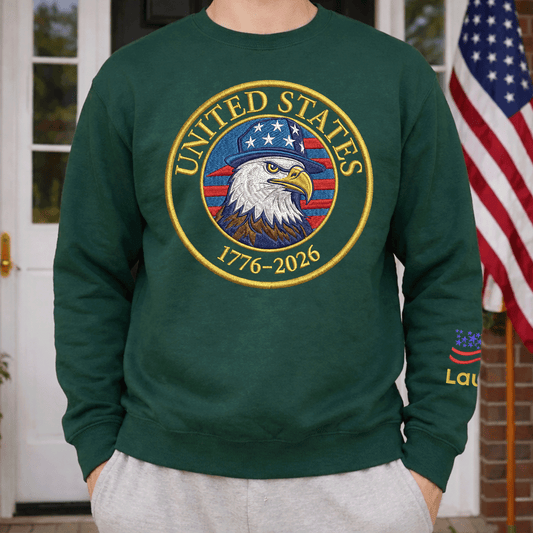 United States 250 Years Strong - Patriotic 4th of July Embroidered Sweatshirt (1776-2026)