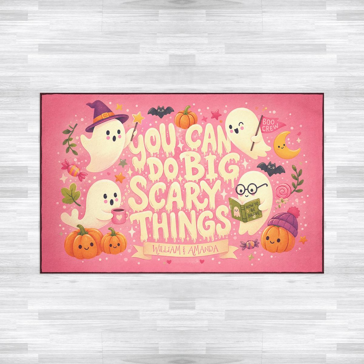 Personalized Halloween You Can Do Big Scary Things Ghost Rug Custom Name Home Decor Floor Mat