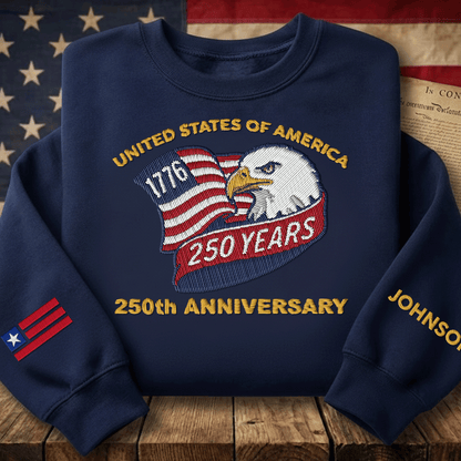USA 250th Anniversary Eagle Crest - Personalized Veteran Pride Sweatshirt - 1776–2026 Patriotic Gift