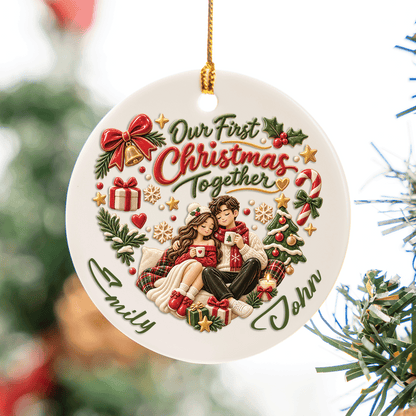 Personalized Couple Our First Christmas Together Ceramic Ornament, Custom Name Xmas Tree Hanging Decor Keepsake, Romantic Couple Holiday Gift