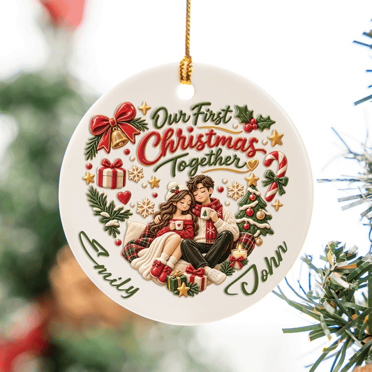 Personalized Couple Our First Christmas Together Ceramic Ornament