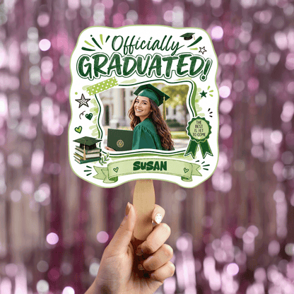 Personalized Officially Graduated Custom Shape Photo Hand Fan with Photo, Name Graduation Party Fan