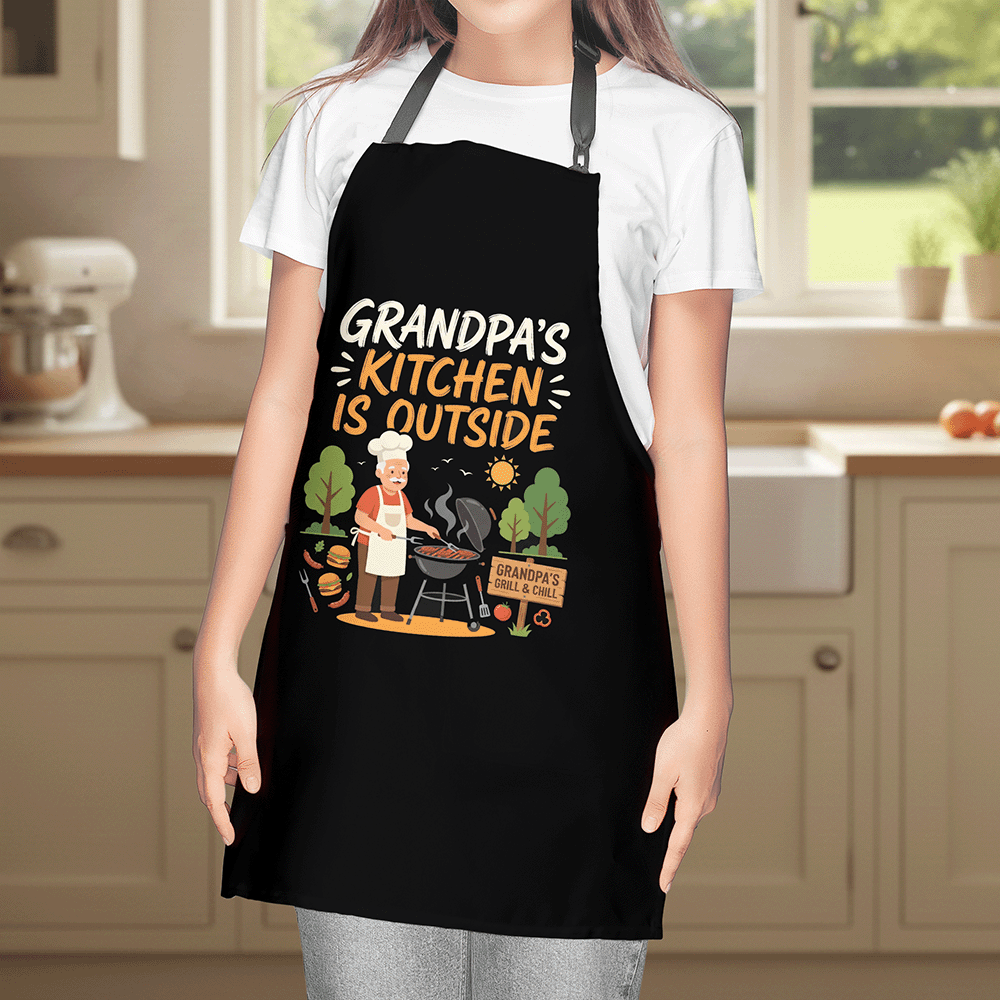 Grandpa's Kitchen Is Outside Apron – Funny BBQ Grilling Apron Gift for Grandpa