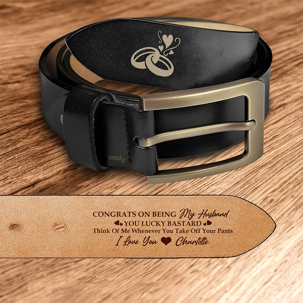Congrats, My Husband – Celebration Gift for Husband – Personalized Engraved Leather Belt